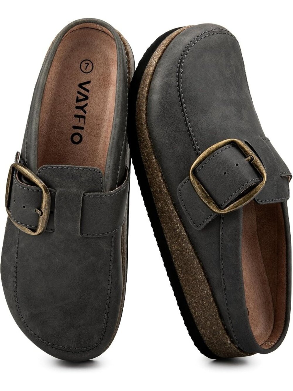 🆕Women's Black Grey Leather Buckle Clogs Non Slip Platform Mules Slip-On Slides